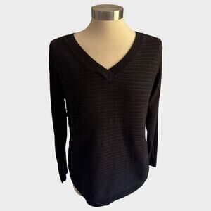 Hilary Radley Small Black Ribbed V Neck Sweater